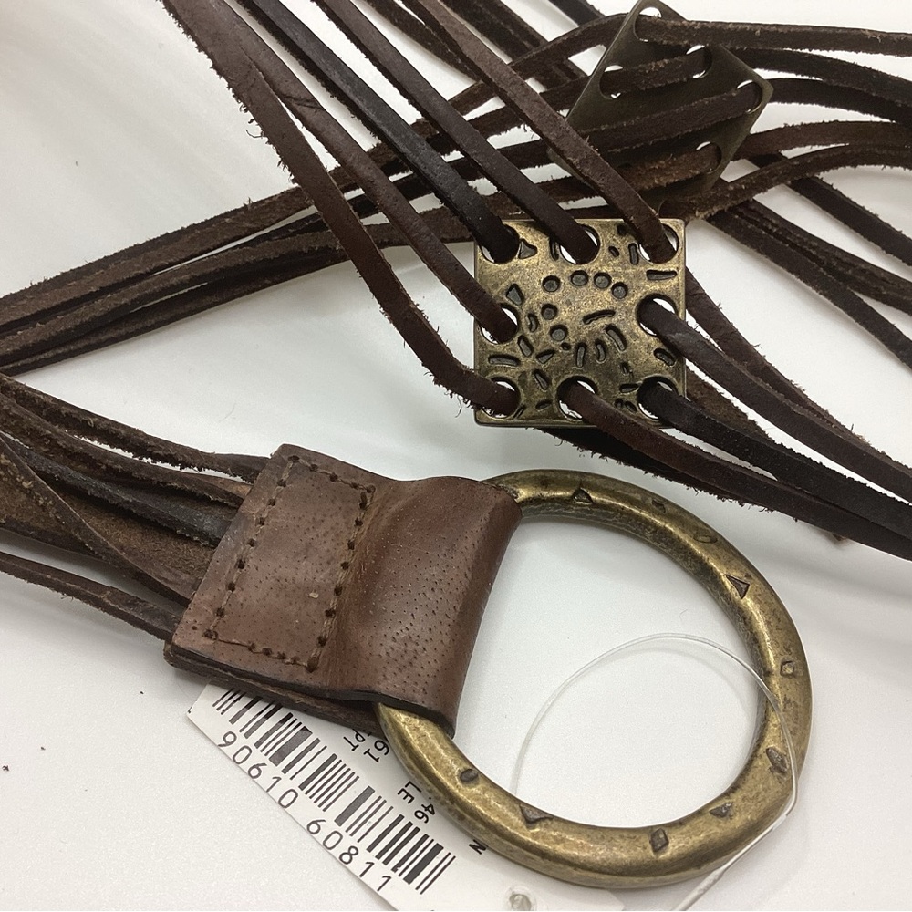 Brown Leather Belt with Brass Accents